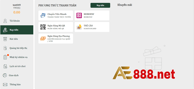 Các phương thức nạp tiền tại AE888 