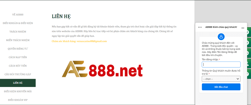 Hình thức liên hệ AE888 tại website của nhà cái 