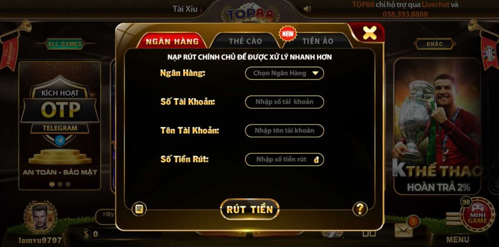 Hình thức rút tiền qua ngân hàng chính chủ tại Top88